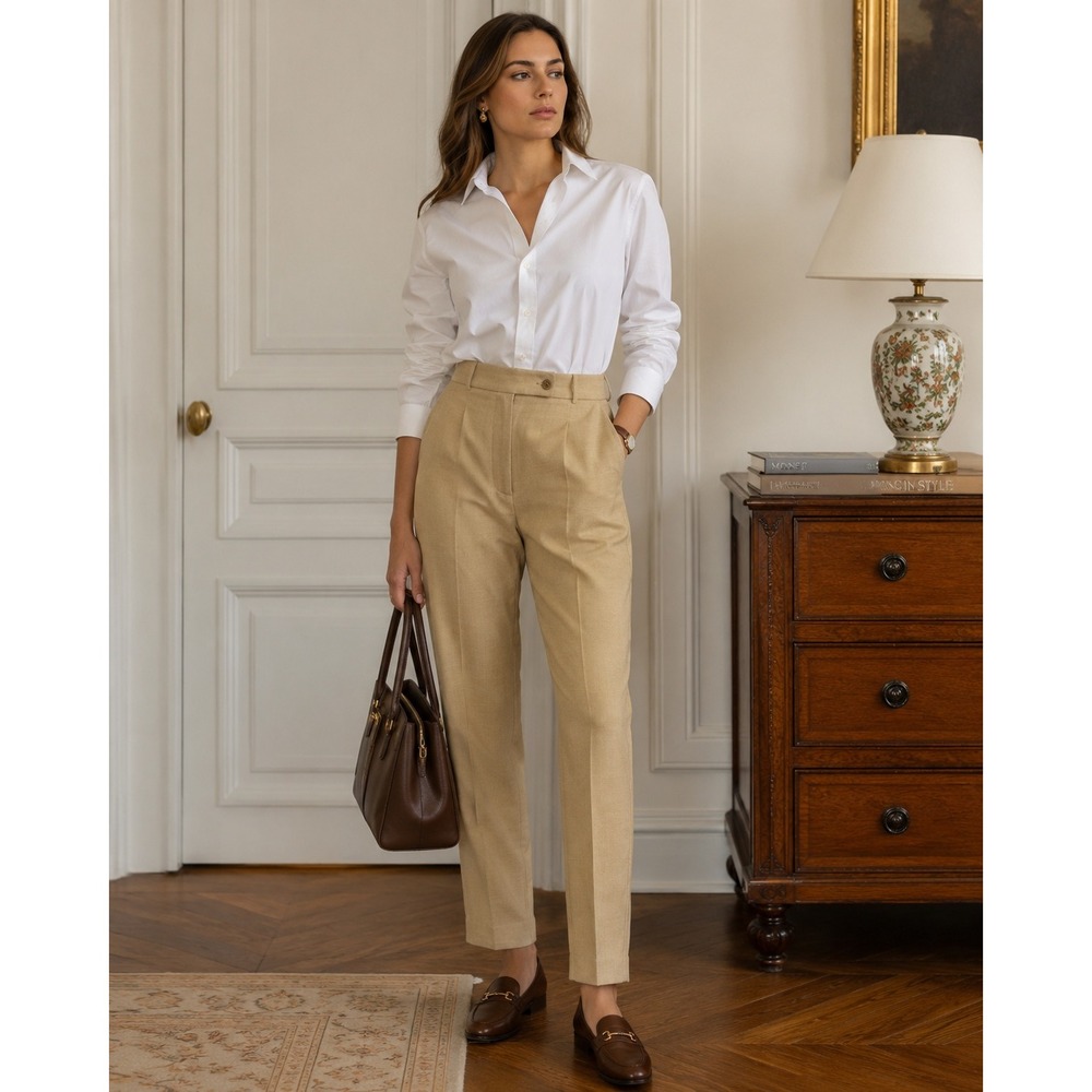 Zanella Platinum Womens Wool Pleated Trousers Tan Business Office Pants Sara 4